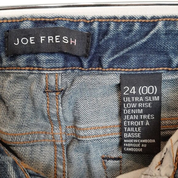 3/$20 Joe Fresh Ultra Slim Distressed Low Rise Jeans Womens Size 00 Blue - Picture 10 of 10